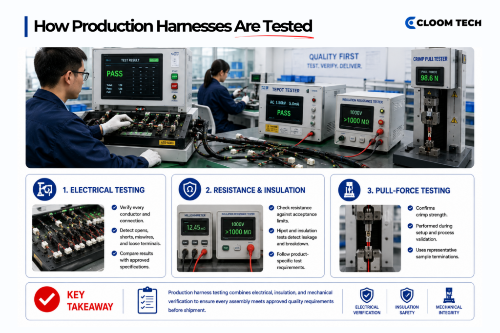 how production harnesses are tested