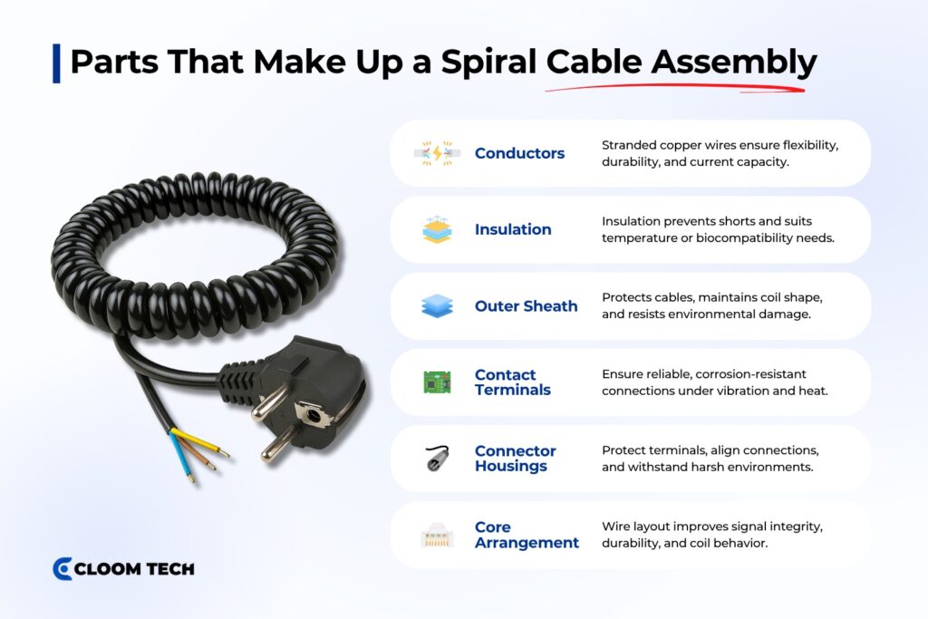 what parts make up a spiral cable assembly